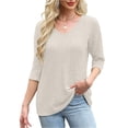 thumbnail image 4 of Garbnen 3/4 Length Sleeve Sweaters for Women V Neck Women's Pullover Sweaters Ribbed Fall Winter Warm Comfy Casual Fashion Tunic Tops Beige XXL, 4 of 4