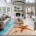 thumbnail image 4 of Summer Cyan Washable Living Room Rugs 5'x7', Teal Beach Scenery Seaside Starfish Coastal Low Pile Throw Large Area Rugs Non-Slip Sturdy Edge Binding Carpet for Dining Room Bedside Kitchen, 4 of 9