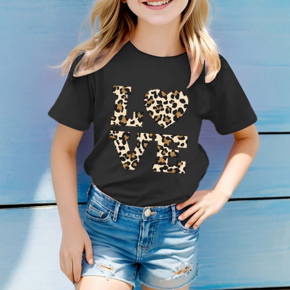 Toddler Kids Girls T Shirts Short Sleeve Graphic Tee Shirt Crewneck Preppy Casual Cute Summer Casual Blouse 3-4 Years