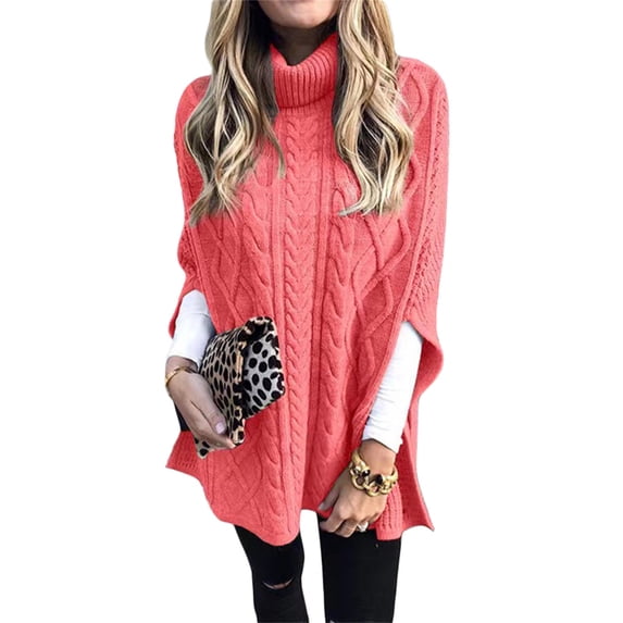 Multitrust Women's Loose Cape Knitwear, Solid Color Knitting Sleeveless High Neck Shawl Sweater