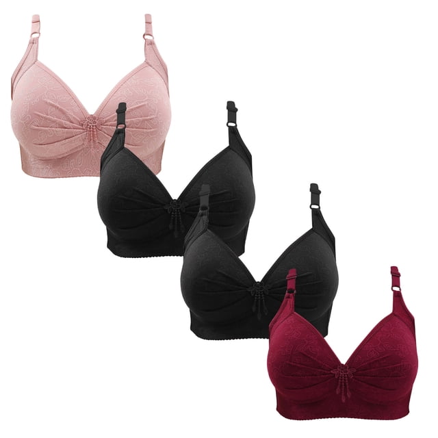 Bowake 4PCS Plus Size Bras for Women No Underwire Gathered Everyday Bralettes Breathable Full Coverage Underwear