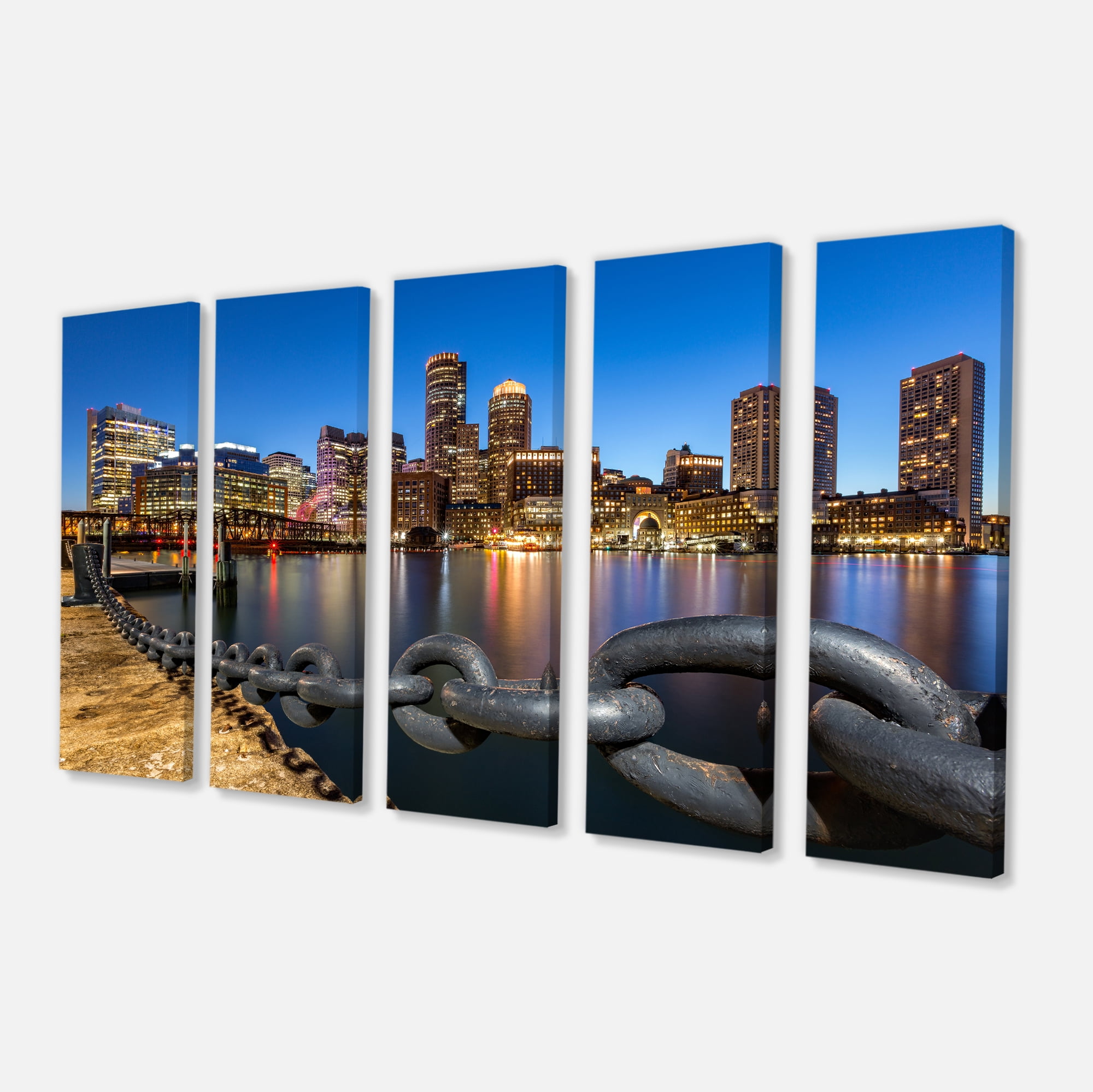 Designart 'Boston Skyline at Dusk ' Cityscape Photo Canvas Print