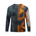thumbnail image 5 of Satingcolo Halloween Patchwork Sweatshirts for Men Spooky Season Colorblock Crew Neck Pumpkin Face Graphic Print Sweatshirt Blue XL, 5 of 6