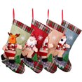 thumbnail image 1 of Medias navideñas Medias grandes de 4 piezas Medias clásicas de cuadros escoceses de búfalo para colgar en la chimenea Medias colgantes de reno de Papá Noel con osito pequeño Decoración para fiestas, 1 of 7