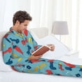 thumbnail image 4 of Mens Pajamas Set, cartoon dumbbell Button Down Long Sleeve Loungewear Sleepwear Pjs sets for Men, 4 of 5