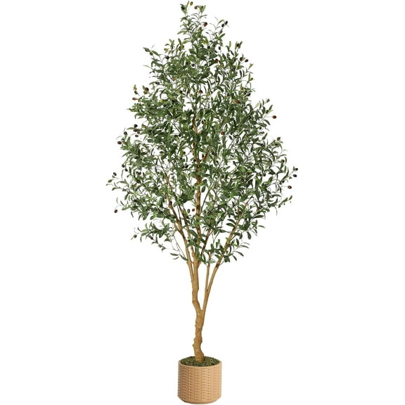 Olive Trees Artificial Indoor, 8ft Tall Artificial Olive Plants - Tall Faux Olive Tree with Planter, Fake Topiary Silk Tree with Natural Wood Trunk and Lifelike Fruits for Home Office Decor