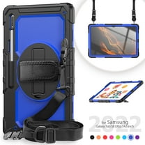 Dteck Heavy Case for Samsung Galaxy Tab S8 Ultra 2022 Tablet SM-X900/X906 with Built-in Screen Protector, Rugged Shockproof Kickstand Case with Shoulder Strap / Rotate Hand Strap,Blue