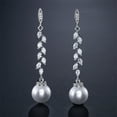 thumbnail image 3 of PYNZY Simulated Pearl for Brides Cubic Zirconia Jewelry Dangle Drop Earrings for Women Plated White Gold, 3 of 5