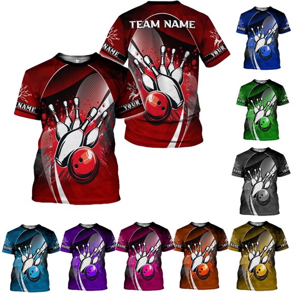 Personalized Name Bowling Shirts for Men and Women 3D, Bowling Shirts for Team Bowling, Bowling Shirts Gift (Red, S)