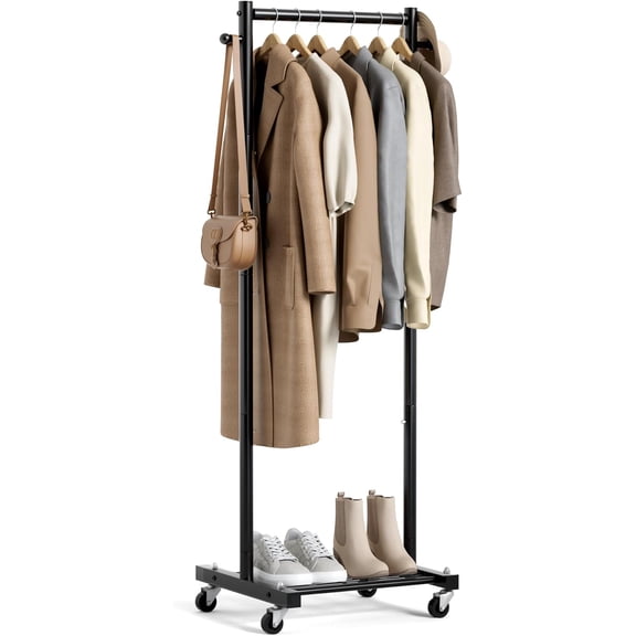 Small Clothes Racks for Hanging Clothes Clothing Rack with Wheels 60" Metal Garment Rack with Shelves Portable Rolling Wardrobe Rack for Small Space, Black