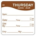 thumbnail image 2 of DayMark 110053 DissolveMark Day of the Week Trilingual Label, "Thursday - Item/Date/Use By", 2" Length x 2" Width, Brown (Roll of 250), 2 of 3