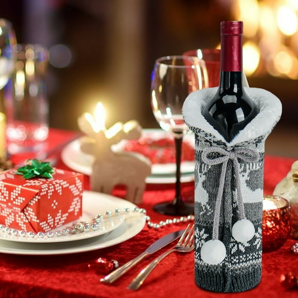 Bottle Coat Wine Table Cover Bags Collar Champagne For Dress Style Holiday Christmas Adorable Decorative Party Decorations Xmas Design Sweater Clothes