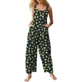 thumbnail image 2 of Women's Casual Loose Overalls Jumpsuits One Piece Sleeveless Printed Wide Leg Long Pant Rompers With Pockets Green M, 2 of 6