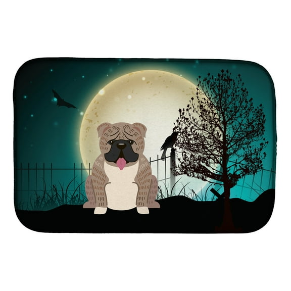 Halloween Scary English Bulldog Grey Brindle Dish Drying Mat