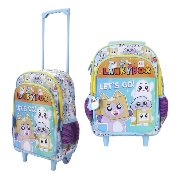 Lanky Box "Let's Go!" 16" Rolling Travel Backpack With Wheels And A Keychain