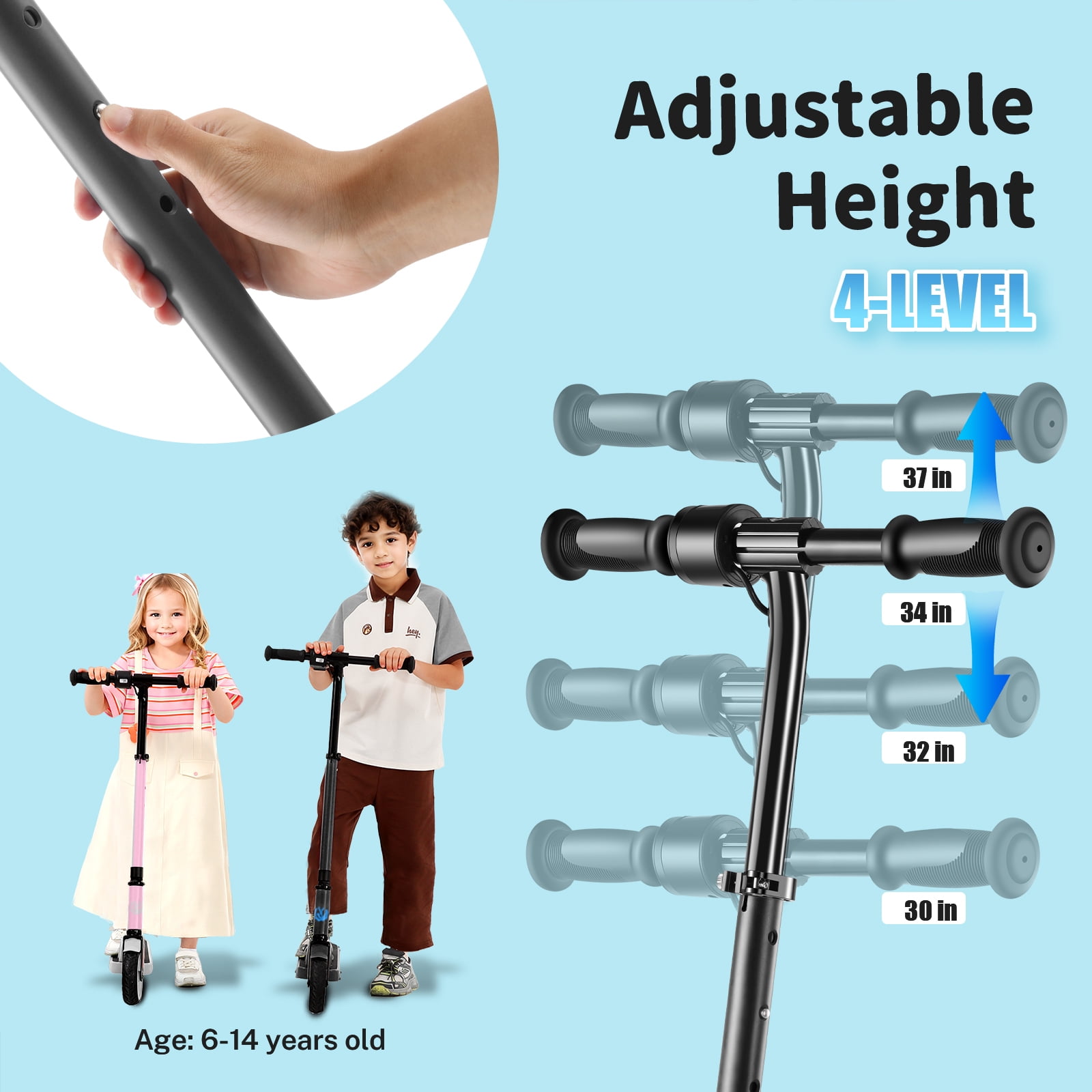 SANOPY 180W Electric Scooter for Kids, 3 Speeds and Height Adjustable,up to 10 mph, 80 Mins Ride Time,LED Visible Display for Kids Ages 6-14,Ideal Gifts for Kids