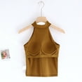 thumbnail image 4 of Lovskoo Camisole Tops for Women Round Neck Summer Slim Top with Built in Bra Halter Neck Hanging Sleeveless Shirt Yellow S, 4 of 5