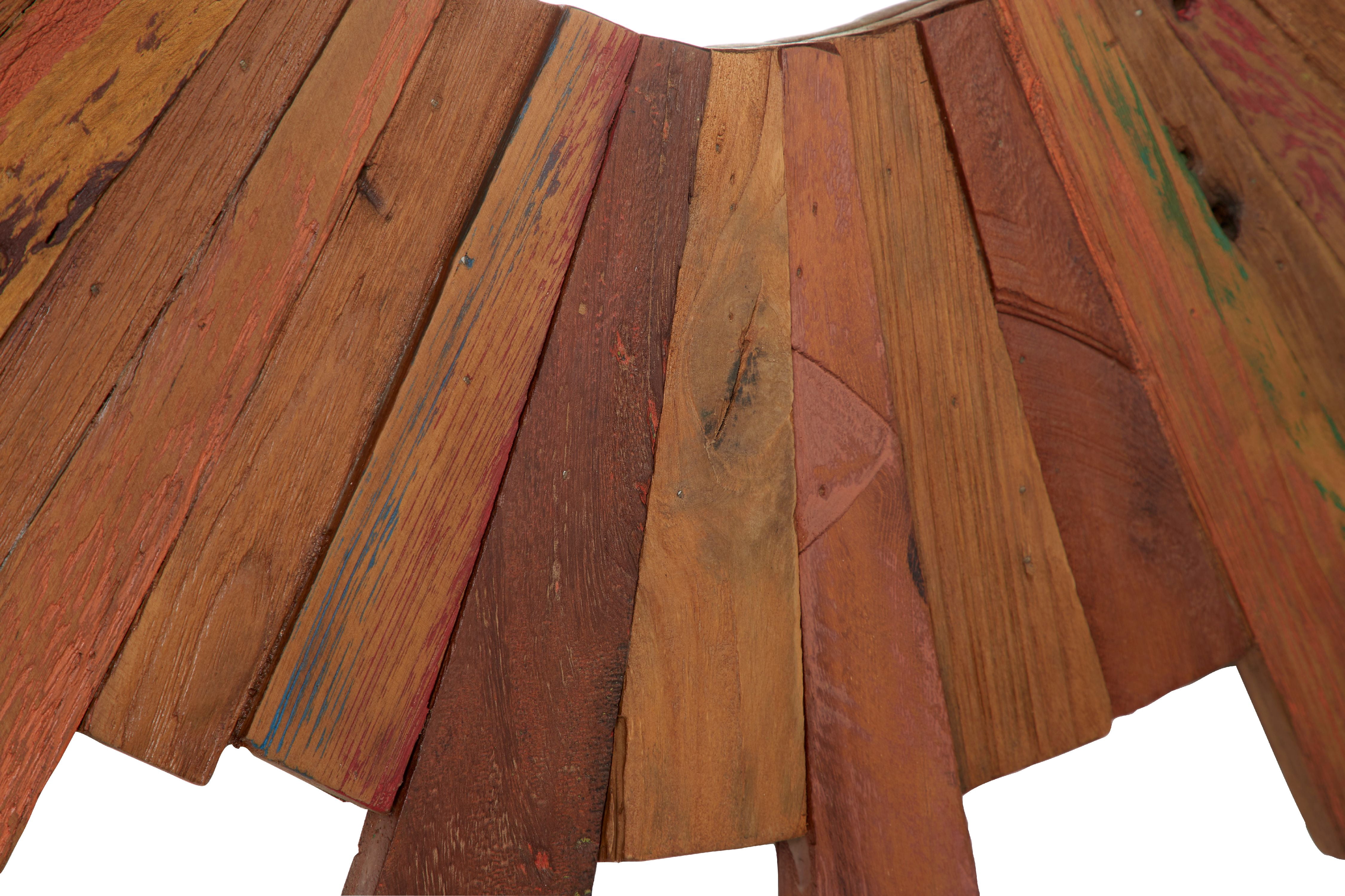 Decmode Large Eclectic Multi-Colored Reclaimed Wood Round Wall Mirror, 35.5”