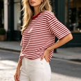 thumbnail image 5 of Summer Tops for Women Vacation Outfits Trendy Crewneck Striped Short Sleeve Shirts Loose fit Breathable T Shirts | CSEONE,Watermelon Red S, 5 of 8