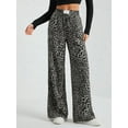 thumbnail image 4 of Women'S Plaid Leopard Print Straight Leg Pants Elastic Waist Y2K Trousers Bottoms with Pockets Leopard Black XXXL, 4 of 8