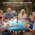 thumbnail image 3 of Round Outdoor Tablecloth with Umbrella Hole and Zipper, Teal Blue Ombre Tablecloth with Elastic Waterproof, Summer Beach Ocean Waves Coastal Patio Table Covers for 31" - 35" Picnic Pool Tables, 3 of 9