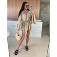 thumbnail image 6 of Women'S Layered Bell Sleeve Tie Neck Mini Dresses Ruffle Belted Tunic Dress Khaki M, 6 of 8