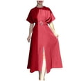 thumbnail image 6 of Dresses for Women Solid Color Fashionable Round Neck Short Sleeve Dress, Red M on Clearance, 6 of 8