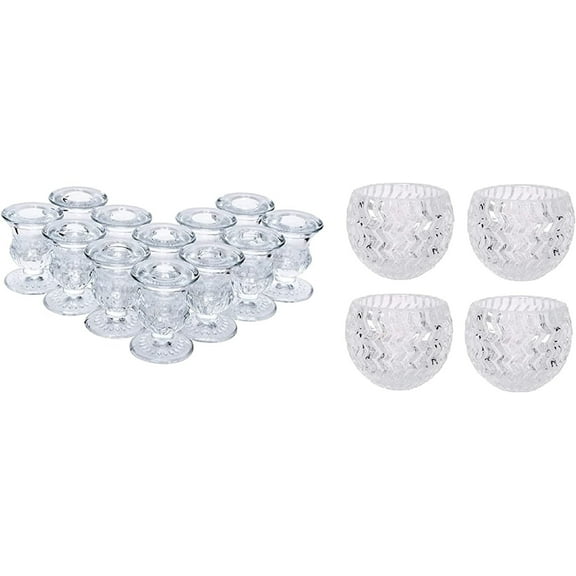 Hosley Set of 12 Glass Taper Candle Holders & Set of 4 Clear Glass Tealight Candle Holder