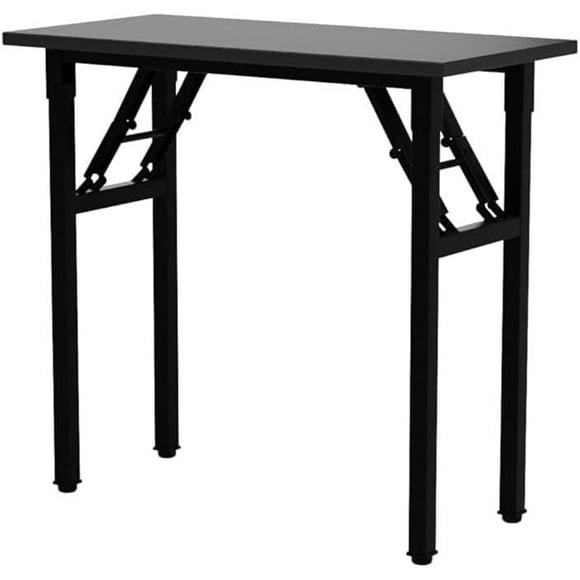 UTAH-Black Folding Table, 32 inch Small Desk, Compact Computer Desk, Gaming Desk, Study Table, Wood Dressing Vanity with Metal Frame, for Bedroom, Livingroom, Office, Black