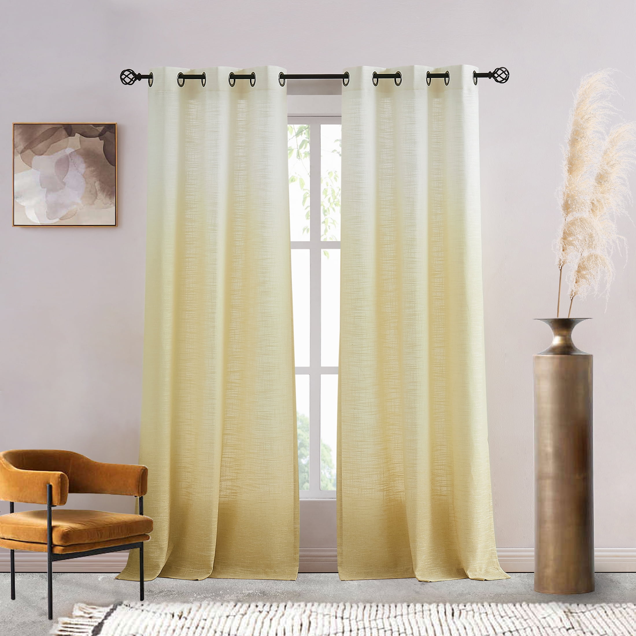 Uptown Home 2 Panels Yellow Ombre Curtains Linen Gradient Print Fabric