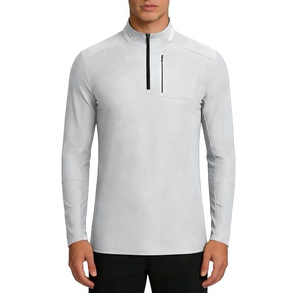 Kosheko Men's Half-Zip Stand-Collar Pocket Sport Top, Elastic Breathable Fabric for morning runs Gray S