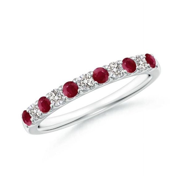 Round Shape Red Ruby CZ Diamond Eternity Band Ring Women 925 Sterling Silver July Birthstone Wedding Anniversary Gift Gemstone Jewelry