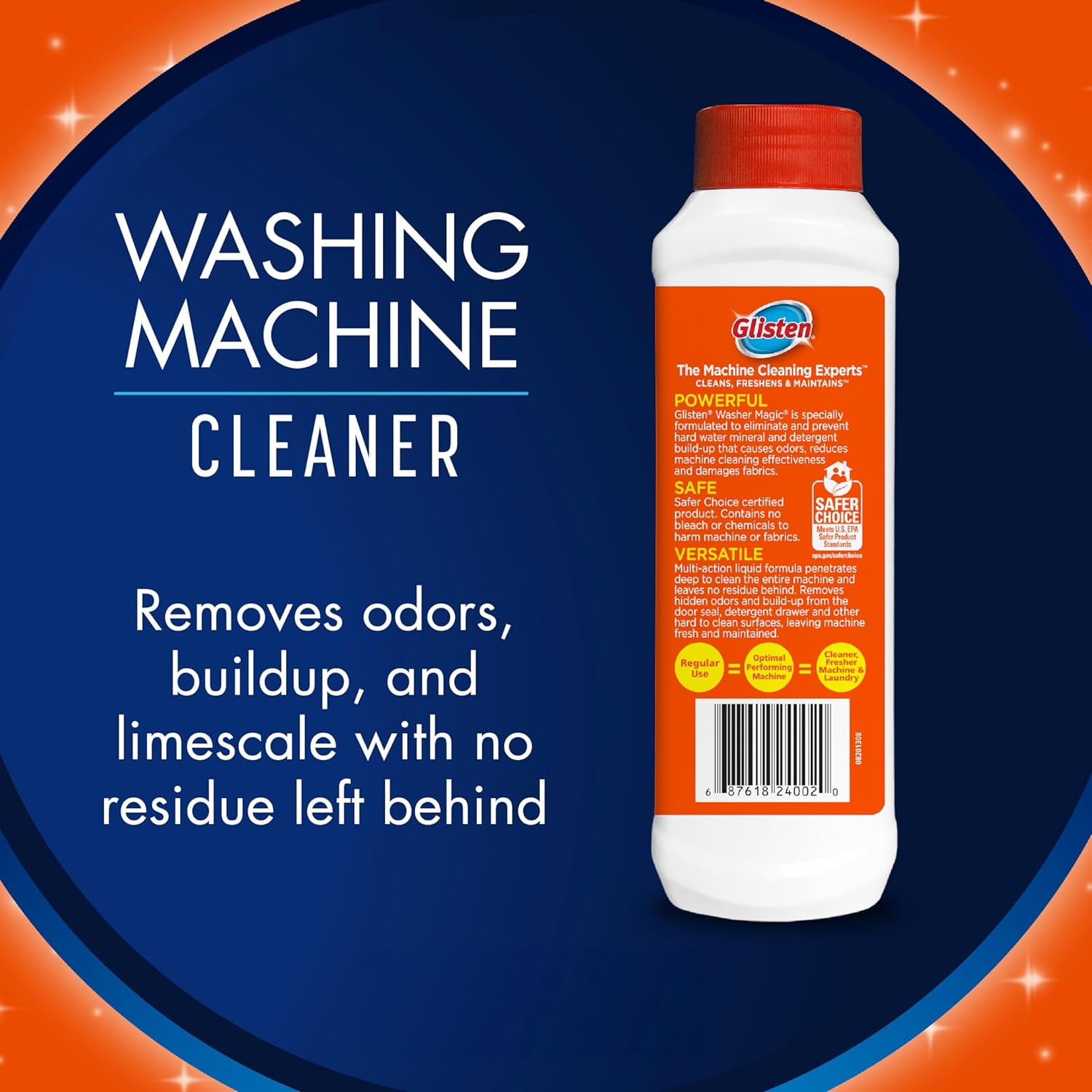 Glisten Washing Machine Cleaner, Helps Remove Odor, Buildup and Limescale, Fresh Scent, 12 Ounce Bottle, 6-Pack