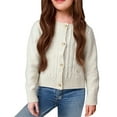 thumbnail image 2 of YunPes Cable Knit Cardigan for Girls Button Down Crewneck Long Sleeve Crop Sweater Fall Winter Lightweight Warm Tops, 2 of 5