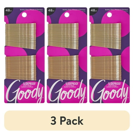 (3 pack) Goody Blonde Bobby Pins, Slide Proof Grip Comfort Tip, Pain Free Wear, Blonde, 48Ct