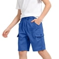 thumbnail image 4 of Zwiiyzr Kids Boys Half Cargo Shorts Solid Color Loose Kids Casual Shorts Active Summer Clothes with Pockets Blue, 4 of 8