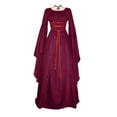 thumbnail image 1 of Fozruso Robe Maxi pour Femmes Médiévale Rétro Gothique Robe à Manches Longues Lacée Cosplay Soirée Bal (Rouge), 1 of 5