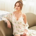 thumbnail image 5 of SWSMCLT Women's 2 Piece Pajamas Set Chemise Nightgown Bathrobe Thin Valentines Day Robe Sexy Pjs Soft Silky Comfy Long Sleeve Sleep Dress V Neck White Medium, 5 of 5