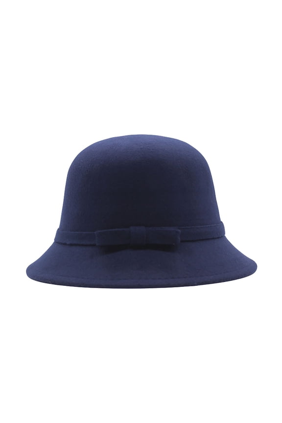 Vintage Cloche Hat, Small Bow Ribbon Band Women Winter Retro British Round Bucket Bowler Cap for Daily Street Shooting Cocktail Formal Occasion Wear, Sun Hat, Navy