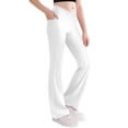 thumbnail image 2 of dazeni Girl's Athletic Leggings Flare Pants with Pockets High V Waisted Yoga Bootcut Pants Youth Full Length Bell Bottoms Legging White, 2 of 8