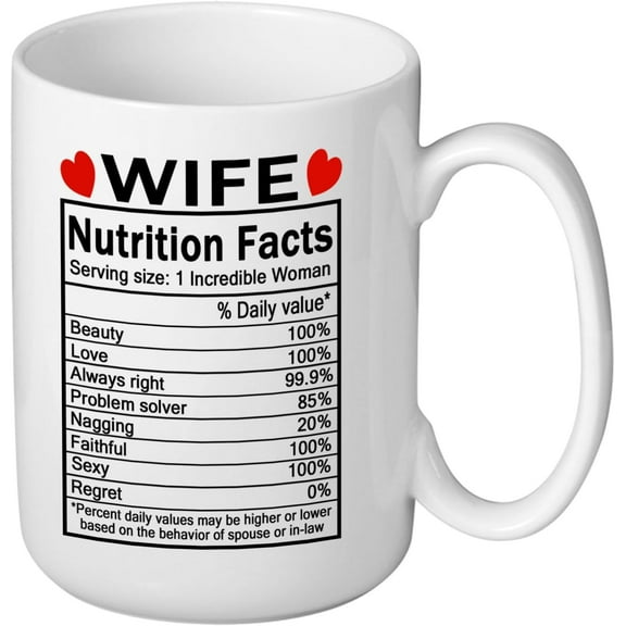 Awesome Wife Nutritional Facts Label Coffee Mug - 15 Oz Funny and Lovely Gifts from Husband for Valentine’s Day, Birthday, Christmas, Anniversary