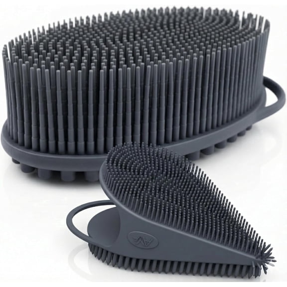 Avilana Exfoliating Silicone Body Scrubber Easy to Clean, Lathers Well, Long Lasting, And More Hygienic Than Traditional Loofah (COMBO-GRAY)