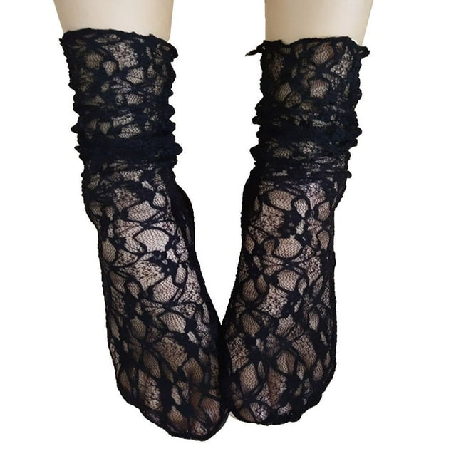 Reteo Girls Fishnet Summer Lace Socks Solid Color Ankle stockings Mesh Mesh Slouch Loose Transparent Stockings
