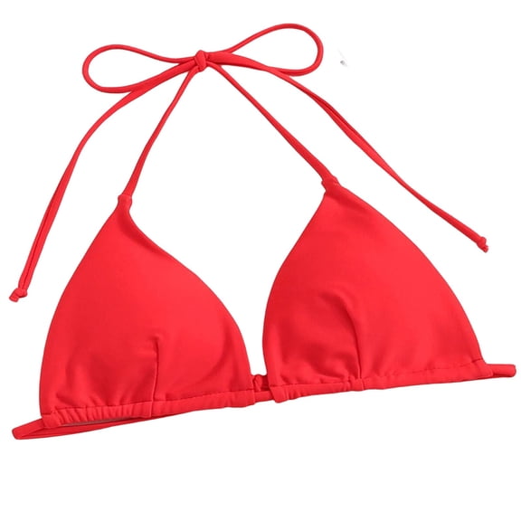 JAJAHO Womens Bikini Top Halter Side Tie Triangle Swimsuit Solid Color Bathing Suit Sexy Beach Tops Pool Party Stylish Beachwear