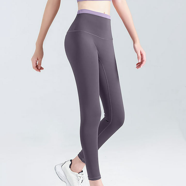 JWZUY Women's Color-blocking High-waisted Hip Lifting Exercise Fitness  Tight Yoga Pants Purple XXL
