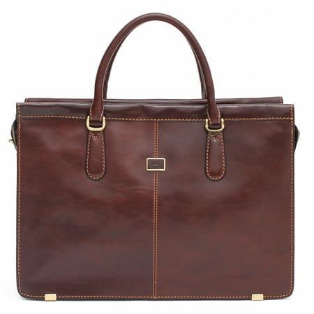 Tony Perotti Brown Bag - Womens Shoulder Laptop Briefcase Two Compartment Italian Leather by Tony Perotti