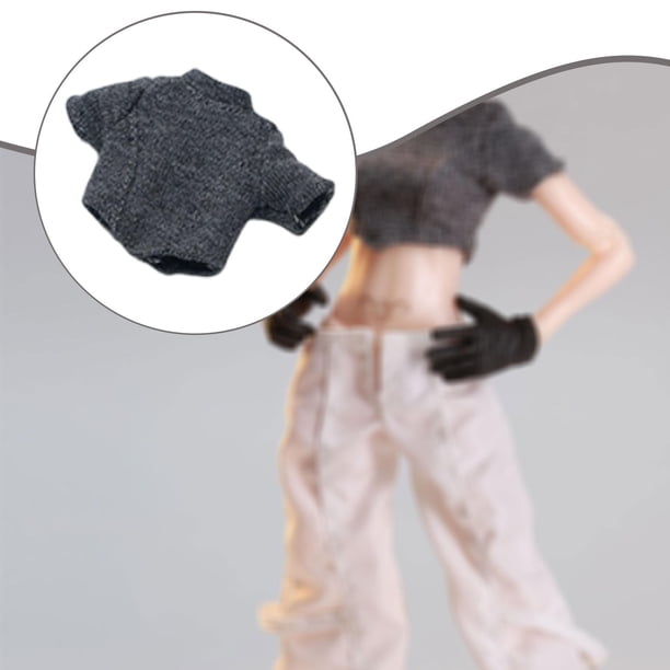 Figura de acción femenina a escala 1/12, ropa de vestir, durabilidad superior, fácil de usar, accesorios, ropa de muñeca, moda, accesorio fotográfico Camiseta gris oscuro