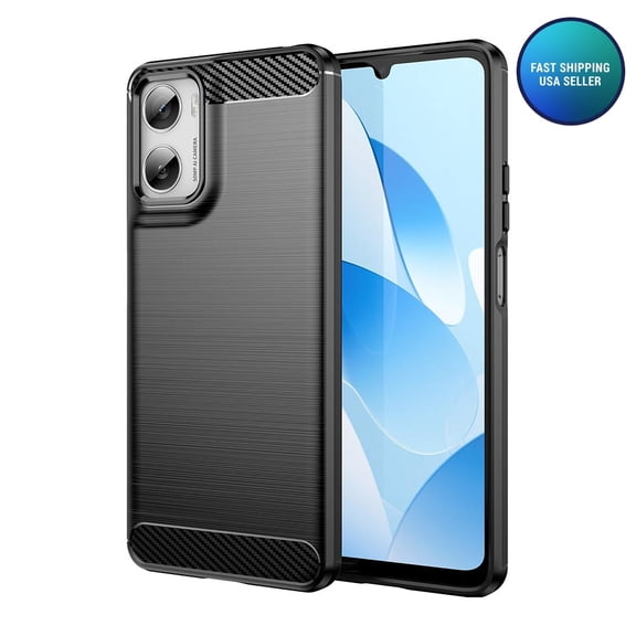 Case for Motorola Moto G06 Power 4G, Ultra Slim Fit Phone Cover with Shock-Absorption Carbon Fiber TPU Rubber Protective Cases, Black