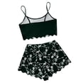 thumbnail image 4 of MEZZALL Gothic Skeleton Pattern Women Pajama Set, Thin Strap Scalloped Edge Crop Tops Elastic Waist Shorts, Cute Halloween Party Casual Loungewear, 4 of 5