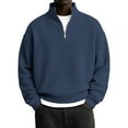 thumbnail image 4 of Zedker Fashion Honeycomb Knitted Casual Long Sleeve Quarter Zipper Shirts for Men Comfy Stand Collar Loose Breathable Tops,Dark Blue,XL, 4 of 6